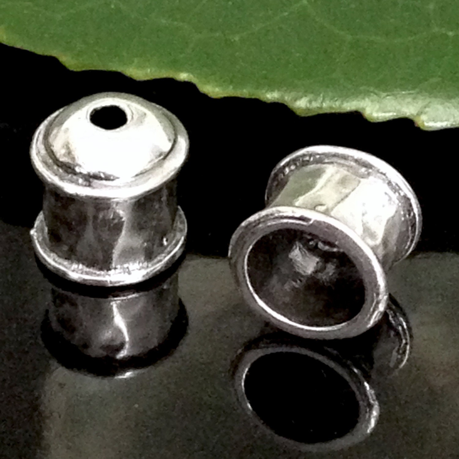 LARGE Sterling Silver End Caps 2 Bullet EndCaps 6mm ID