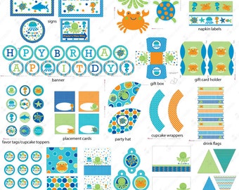 Under The Sea Birthday Decorations Printable - Under The Sea Party Decor - Instant Download - Boy Under the Sea Party Decorations