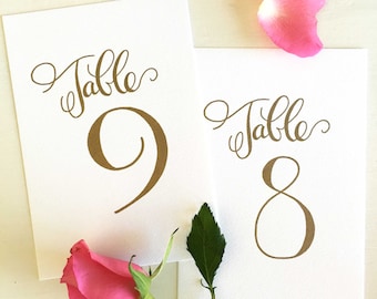 Gold Table Numbers, Wedding Table Numbers Gold, Calligraphy Table Numbers, Elegant Table Numbers, Wedding Reception Decor, Wedding Decor