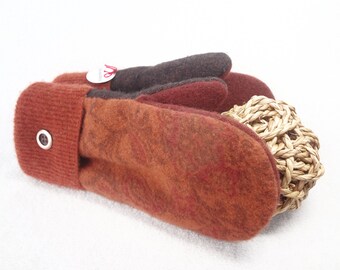 Womens Mittens FALL COLORS Upcycled Felted Sweater Wool Fleece Lined Rust and Brown Gloves Eco Gift for Her Under 50 by WormeWoole