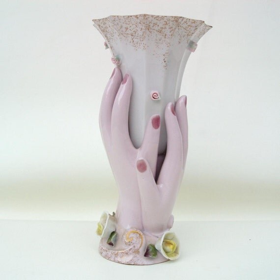 Vintage Hand Vase Lefton Vase Porcelain Flower Vase Wedding