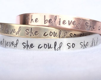 Graduation Gift, She Believed She Could So She Did Bracelet, Graduation 2017, Gifts for Graduation, Personalized Cuff, natashaaloha