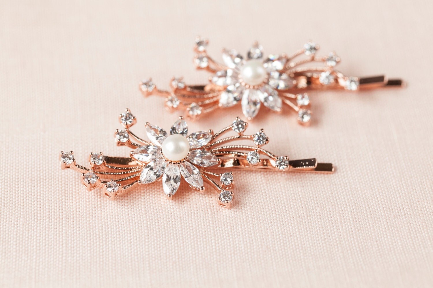 Rose Gold hair pins Bridal Hair comb Crystal Wedding hair