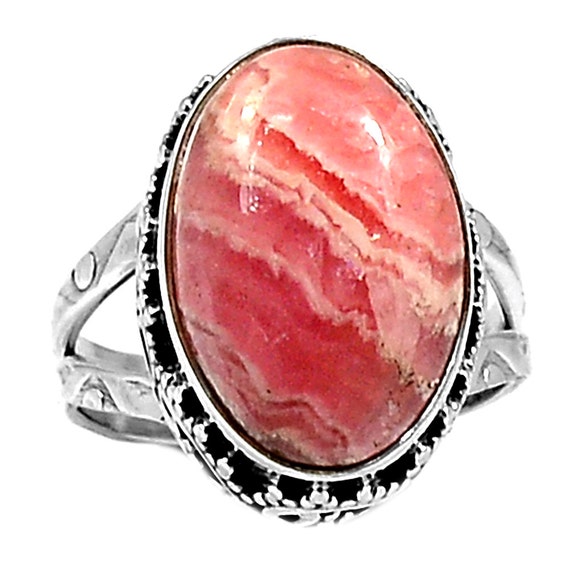 Rhodochrosite Ring in Solid Sterling Silver. Size 6 1/2