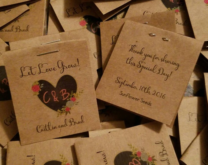Personalized MINI Seeds Rustic Heart themed Let Love Grow Sunflowers Flower Seed Packet Bridal Wedding Shower Favors Shabby Chic Cheap