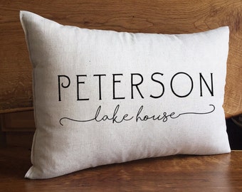 Personalized Family Lake House Pillow, Lake House Decor, Personalized With Family Name, Housewarming Gift