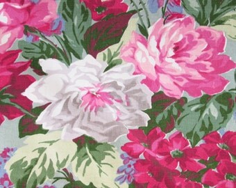 Antique English Pink Cabbage Rose Floral Vintage Fabric Drapery Curtain Panel