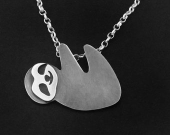 Sloth Necklace - Silver Hanging Sloth Jewelry - Costa Rica - Wild Animal Lover Gift - Slow Down Wildlife Jewelry