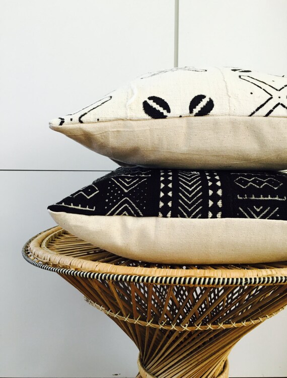 Black White Boho Tribal Pillow Cover 18x18 Square