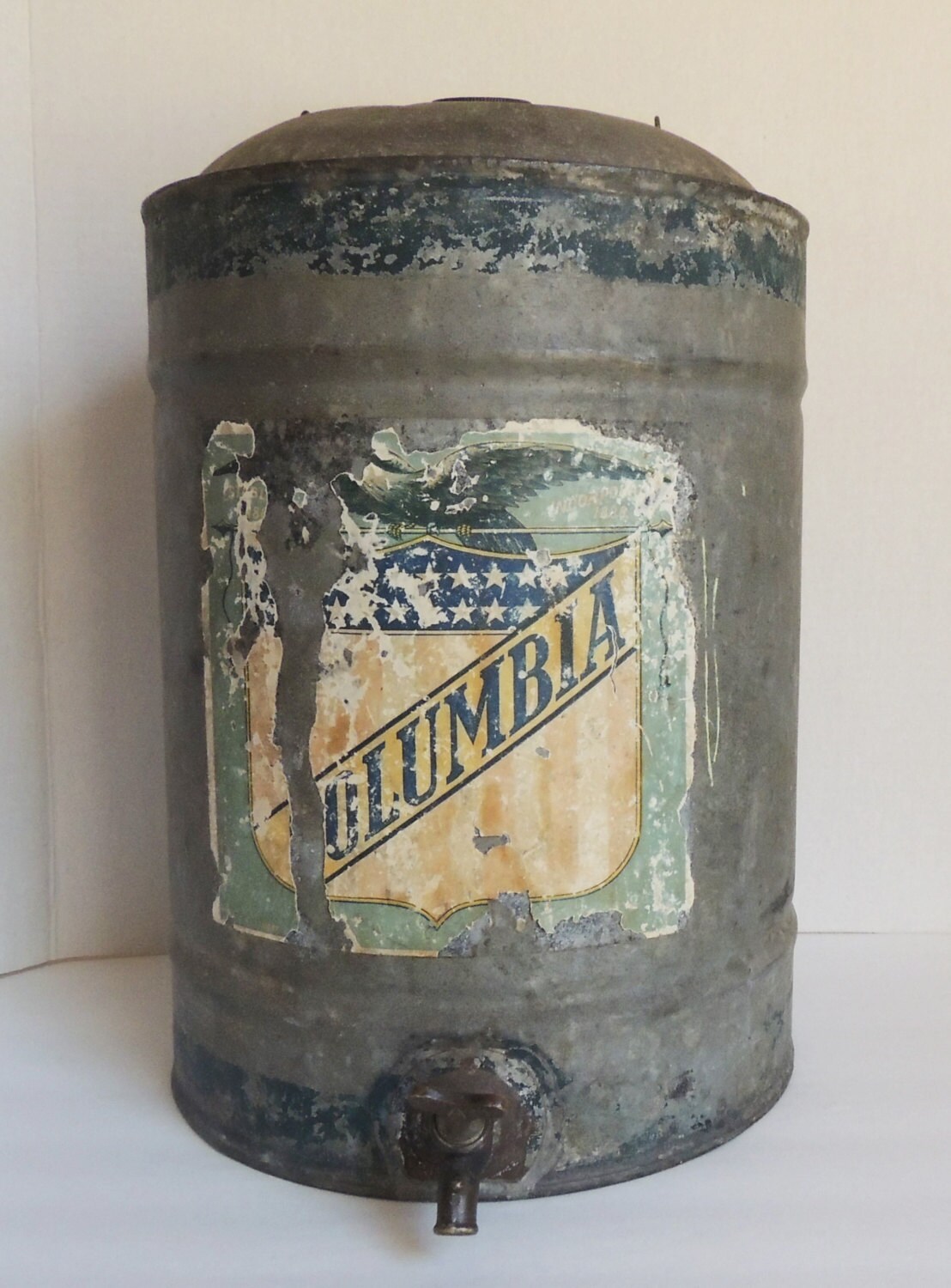 Antique Galvanized Metal Water Can With Brass Spigot Columbia
