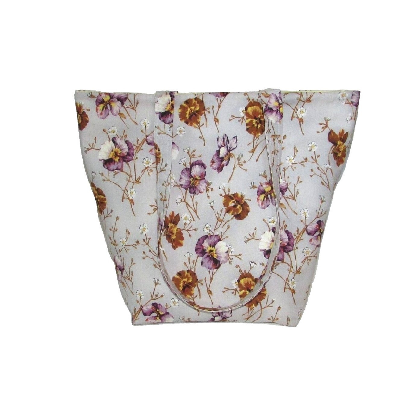 Floral Tote Bag Purple Fabric Bag Pansy Purse Lavender
