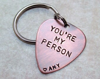You're My Person Gift - Personalized Guitar Pick KeyChain - Personalized Copper Hand Stamped Guitar Pick - Gifts for Him - Best Friend Gift