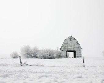 Iowa Photography, Winter Country Roads Prints, Landscape Nature Photography, Barn Print, Minimalist Rural Art, White Wall Art, White Barn
