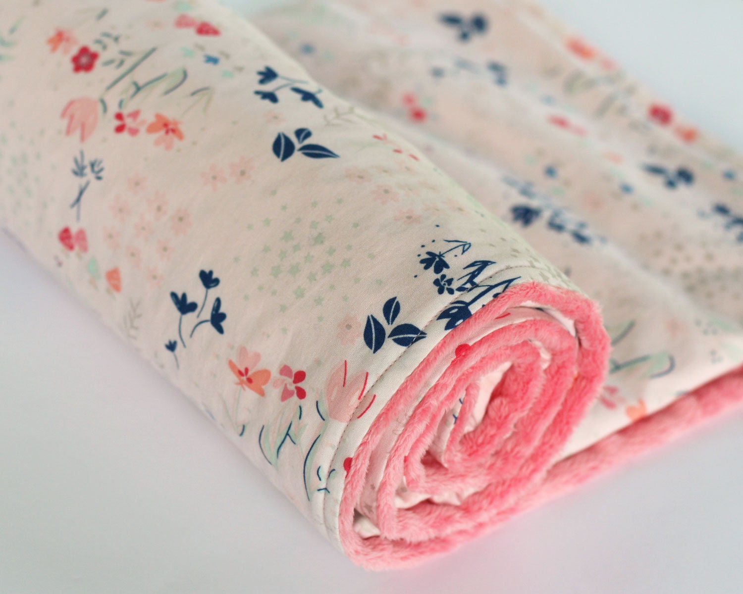 Girl Baby Blanket Baby Girl Blanket Coral and Navy Floral