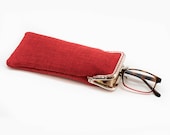 Red Eyeglasses Case - Reading glasses Case - Upholstery fabric - Kiss Lock Silver Frame