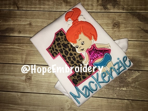 Applique Flintstones Shirt Pebbles Birthday by HopeEmbroidery