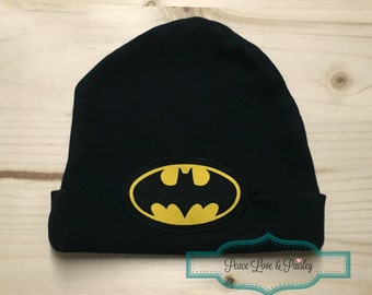 Batman Baby Hat, Black Baby Hat, Batman Baby, Newborn Hat, Baby Cap, Jersey Baby Hat, Baby Shower Gift, Superhero Baby