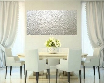 XLarge White Pearl Oil Landscape Abstract Original 48" palette knife oil impasto oil painting by Nicolette Vaughan Horner