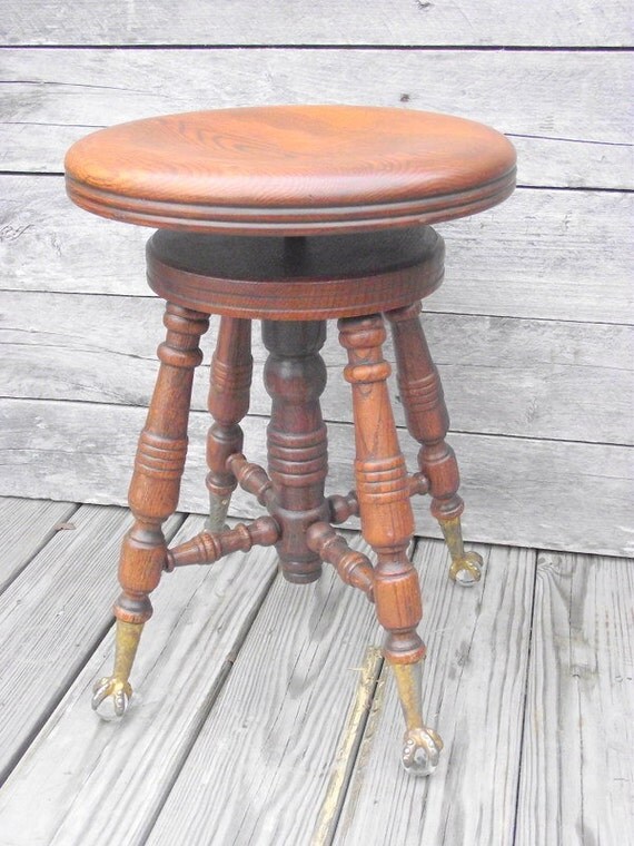 Antique Piano Stool Eagle Claw Glass Feet Round by OldMillVintage