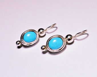 Items Similar To Vintage Sterling Silver Turquoise Pierced Earrings