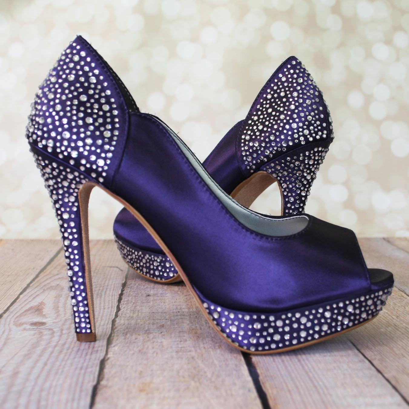 Purple Wedding Shoes Peep Toe Bridal Shoes Crystal Wedding