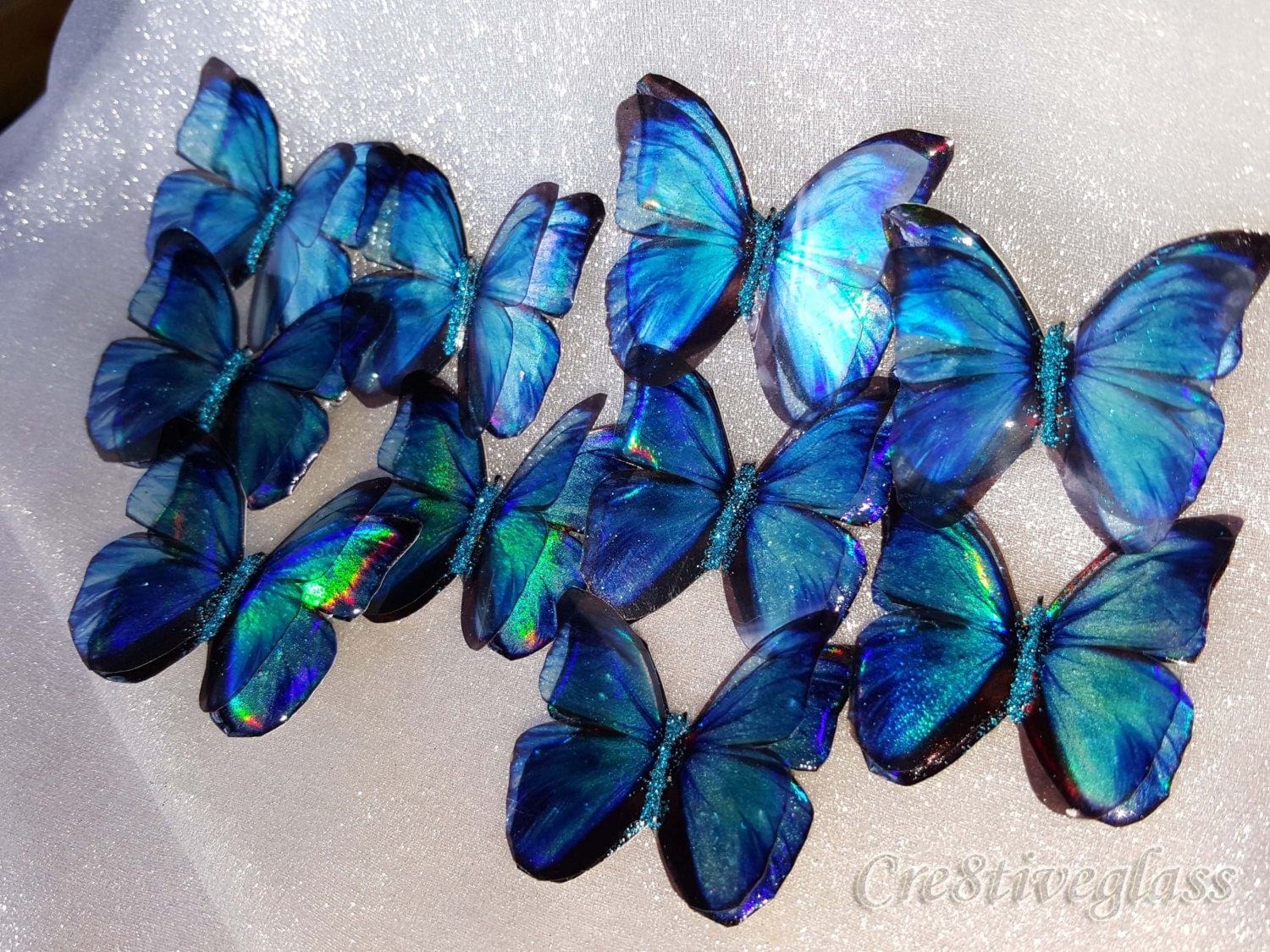 30 Blue Morpho iridescent handcrafted resin butterfly embellishment for ...