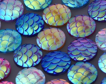 50PCS 10mm Round Resin Mermaid Cabochons AB Iridescent Mermaids Cabochon 100967