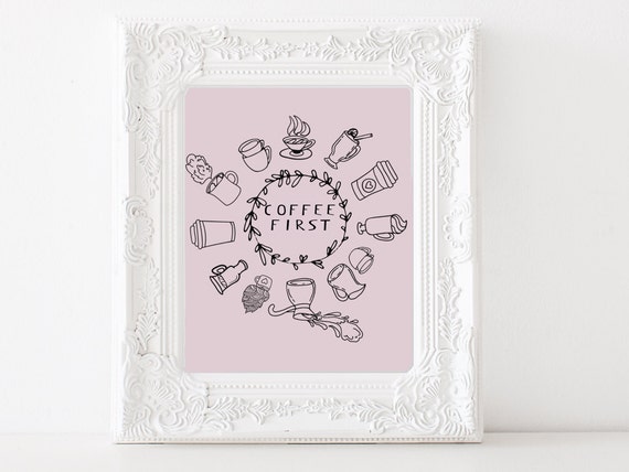 Items similar to Digital printable "Coffee First" Retro style ...