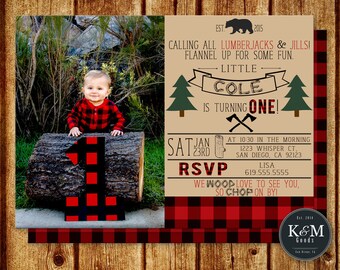 Lumberjack Birthday Invitation / Plaid Flannel Birthday Invitation / Digital Printable File