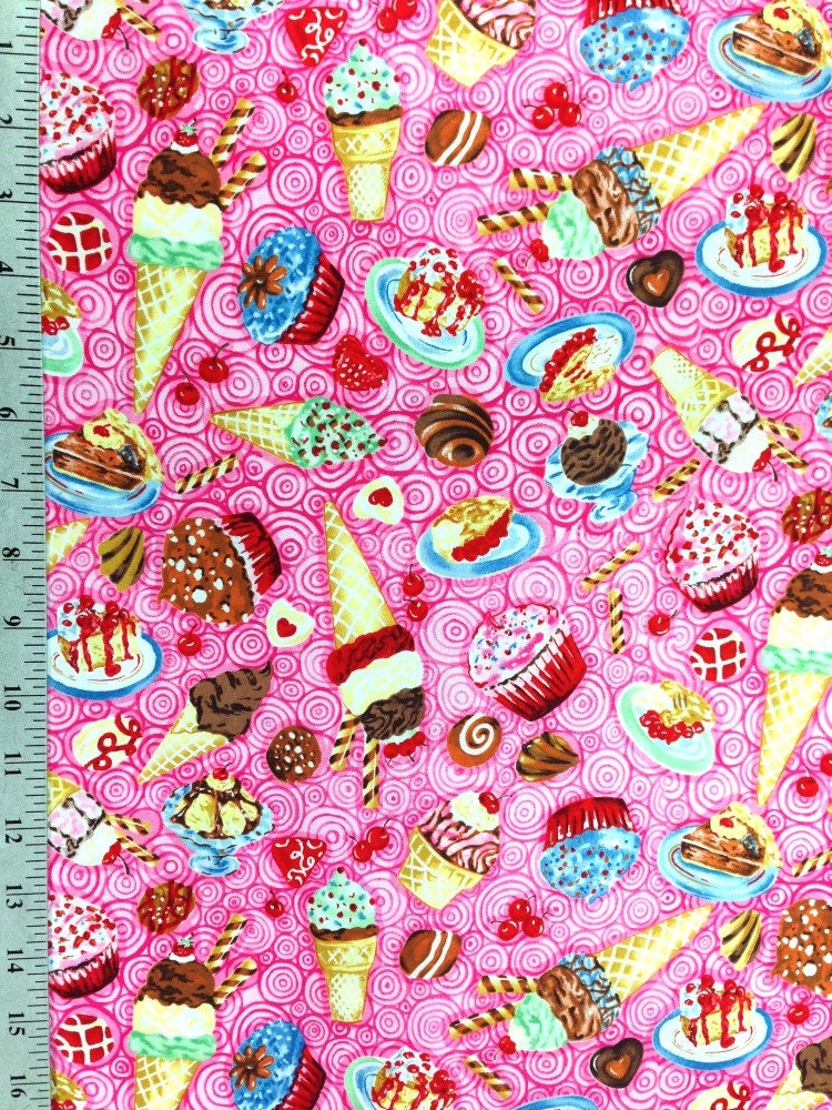 Novelty Print fabric by the yard Cupcakes Ice Cream Cones