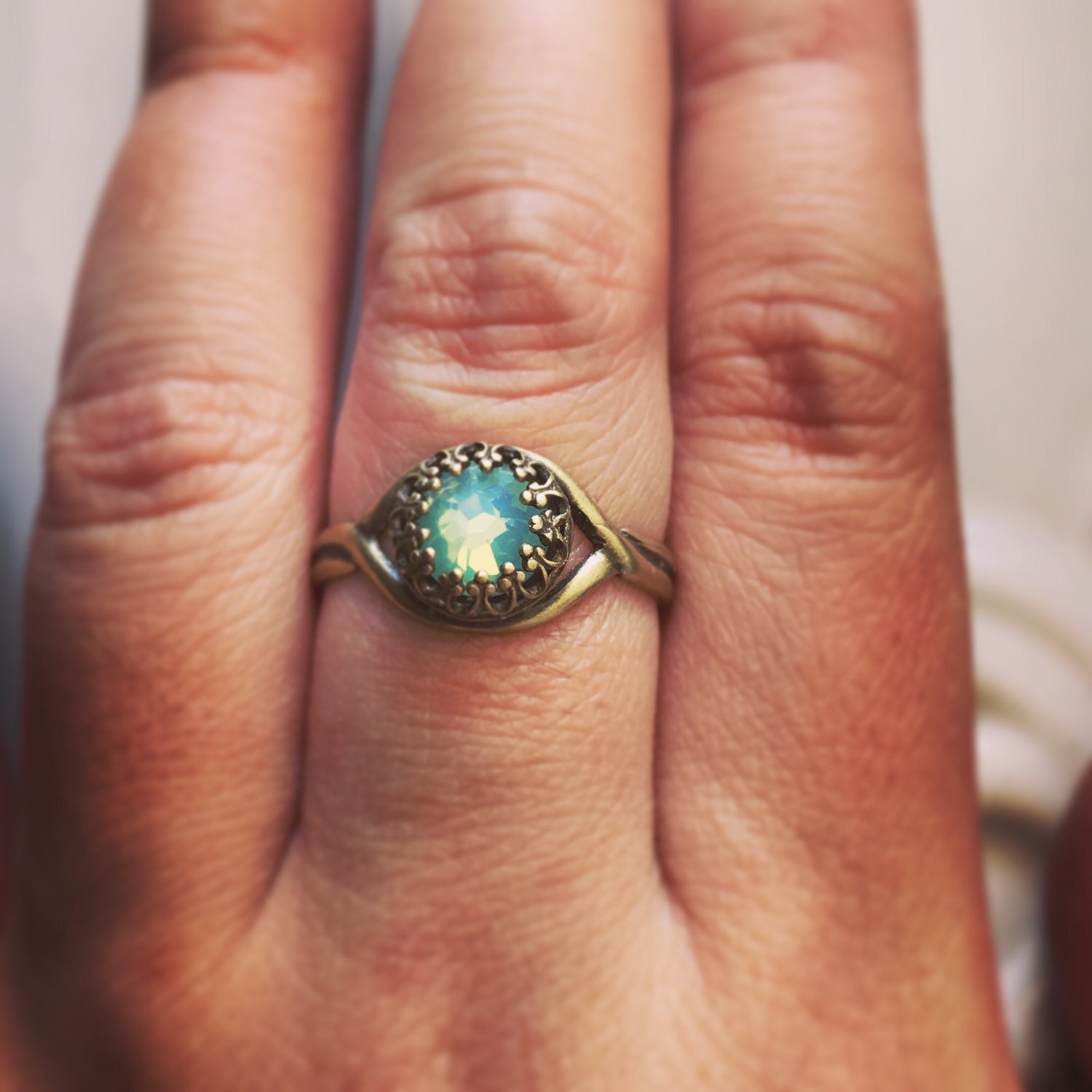 Mint Ring Swarovski Crystal Ring Mint Green Ring by Jewelsalem