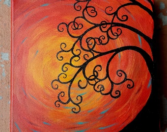 Items similar to Original Modern Fall Swirly Tree Whimsical Acrylic ...