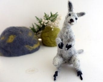 Needle felted animal felted grey kangaroo australian woodland posable unique gift