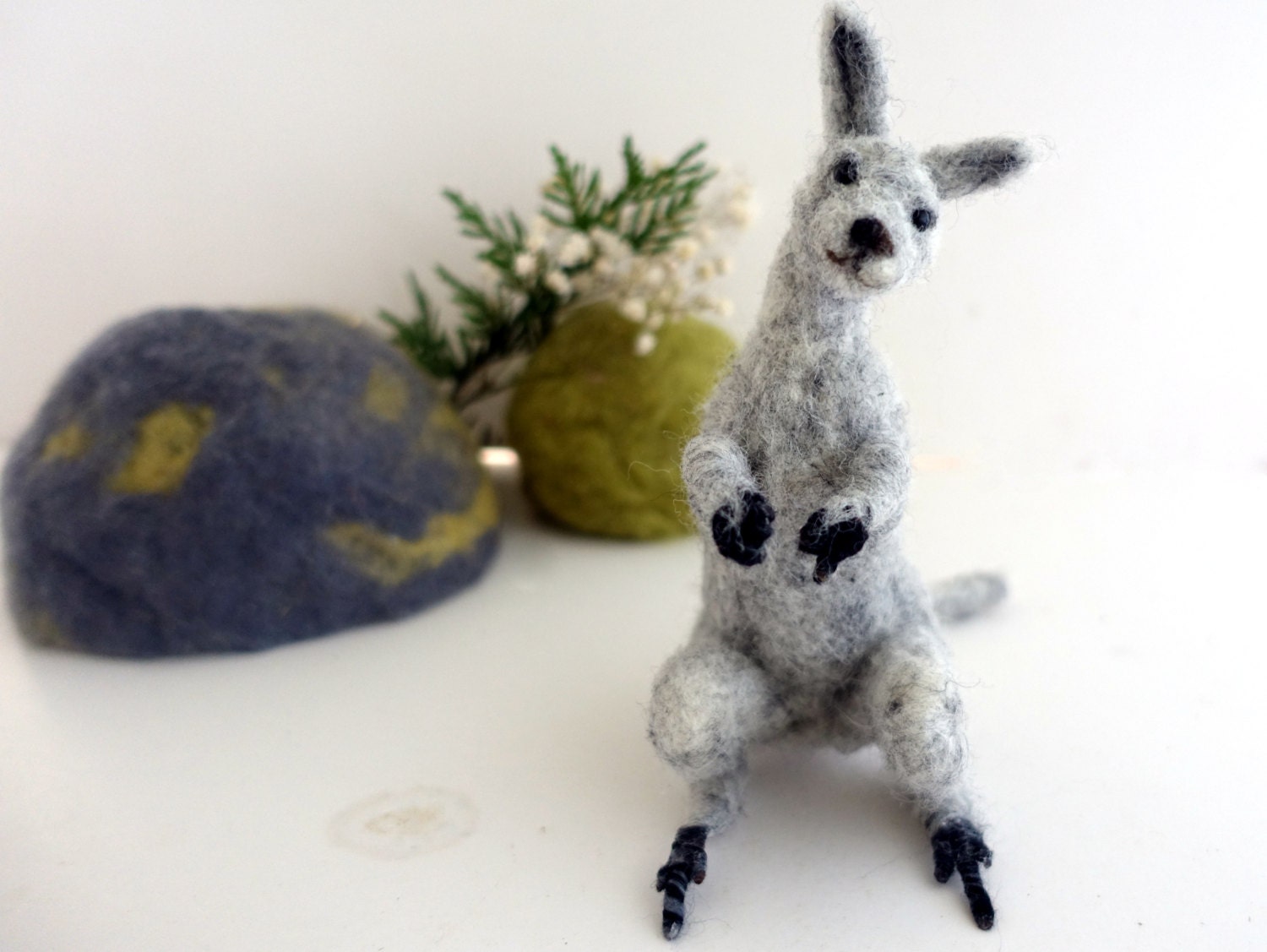 Needle felted animal felted grey kangaroo australian woodland