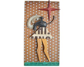 wood wall art, REACH for the STARS, wood collage, found object art, mixed media assemblage, 9x17, Original art by Elizabeth Rosen