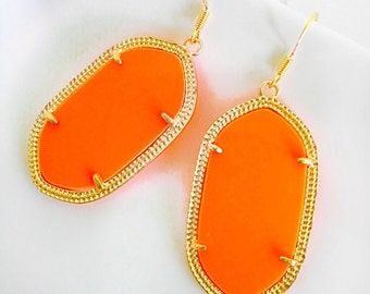 Neon Orange Statement Earrings Summer Bright Neon and Gold Fall Harvest Halloween Earrings