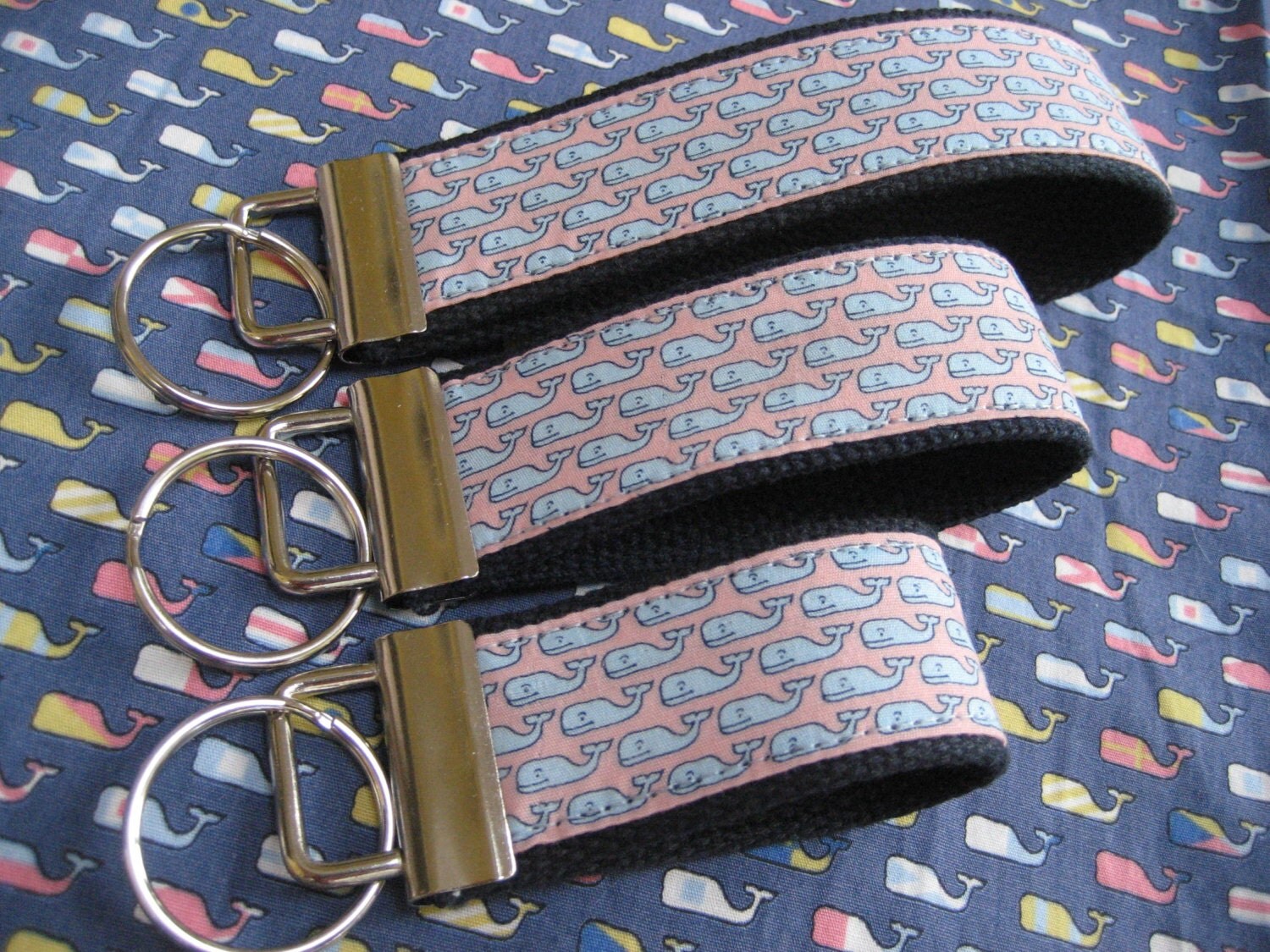 Preppy Pink inspired whale fabric Keychain Keyfob Wristlet