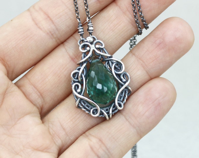 Green stone necklace green amethyst necklace teardrop necklace green pendant amethyst green necklace sterling silver february birthstone