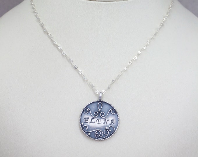 Name Pendant Disk Necklace Hand Stamped Jewelry Personalized Gift Personalized Jewelry Initial Necklace Initial Disk Sterling Silver