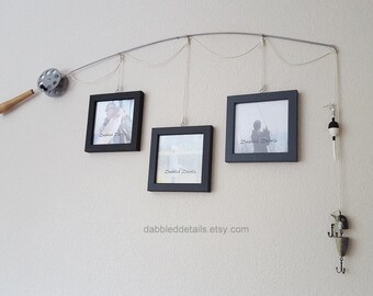 Fishing Pole Picture Frame - Silver Pole - 3 - 5 in x 5 in Picture Frames - Black, Graphite, Zinc