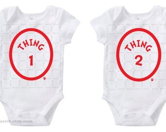 Thing 1 & Thing 2 Inspired by Dr Seuss's Cat In The Hat Twins Cute Baby Funny Humor Onesie/Creeper Size 3, 6, 12, 18, 24 Months Color White