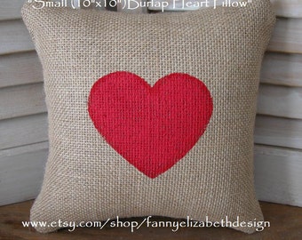 Sm.(10"x10") Heart Pillow-Valentine Pillow-Valentines Day-Valentine Gift-Valentine's Day Gift-Burlap Pillow-Heart Pillow-Burlap Heart Pillow
