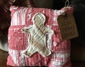 Primitive Gingerbread Olde Quilt Prim Pillow Tuck~ Christmas gift- Winter- vintage quilt- Olde Thyme Cookies- Red quilt- Winter Snow