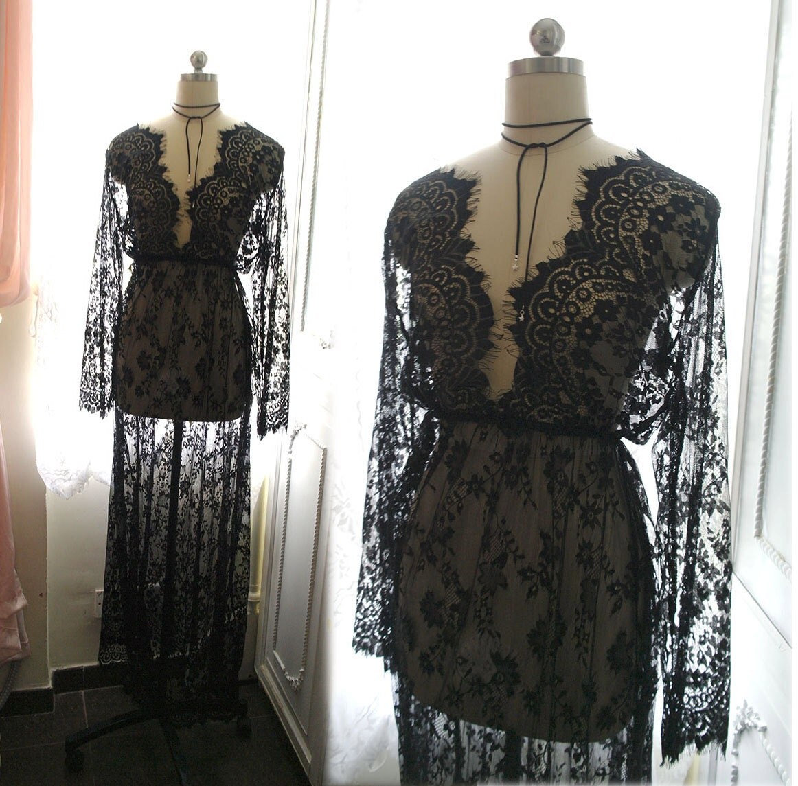 Bohemian Goth Gothic Black  Lace  Sheer Beach Coverup Wedding 