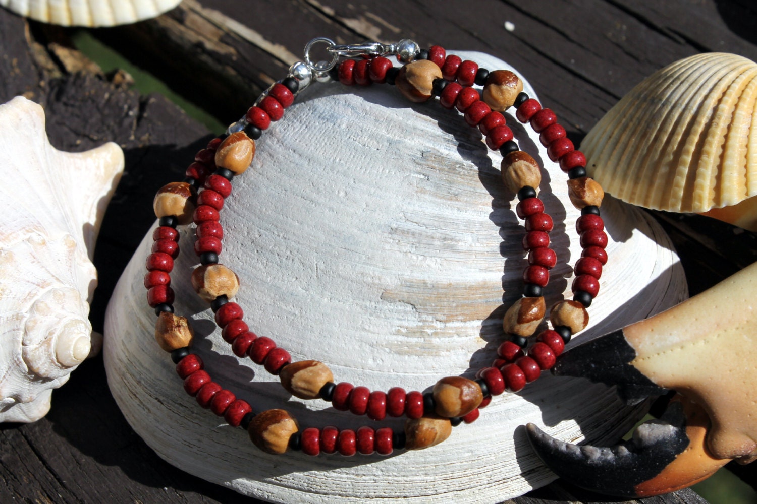 2 Ghost Bead Bracelets Navajo Protection Charm Oxblood Red