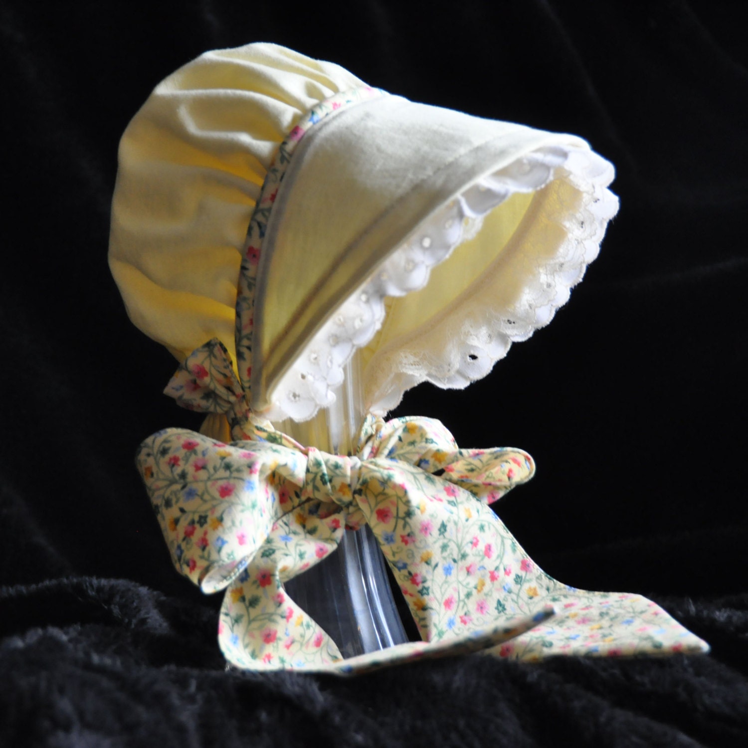 Yellow Calico Baby Bonnet Beautiful Easter Bonnet