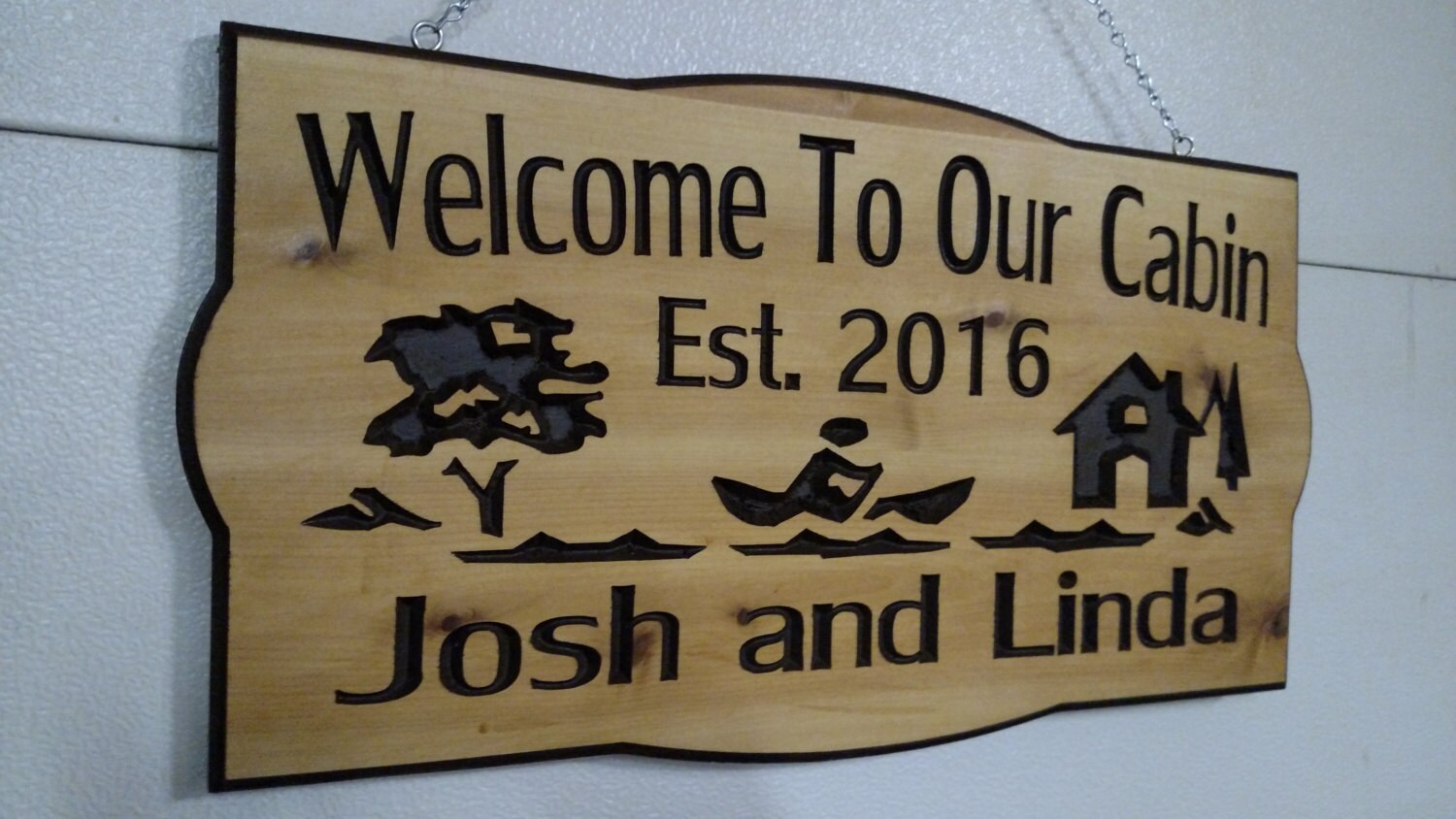 Welcome To Our Cabin Cedar Carved Wood Sign