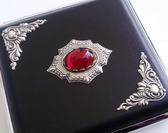 Gothic Cigarette Case Silver Case Black Cigarette Case Blood Red Jewel Victorian Gothic Accessories