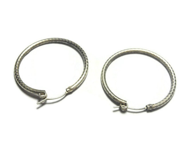 FREE SHIPPING Sterling hoop earrings, large sterling silver hoop earrings, textured 925 hoop pierced tubular light earrings