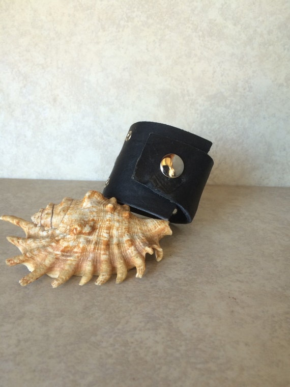 Black Leather Riveted Cuff
